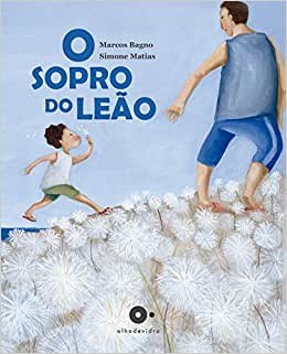 A imagem mostra a capa do livro. O fundo dela é azul e revela o desenho de um menino e um homem correndo sobre uma superfície branca.