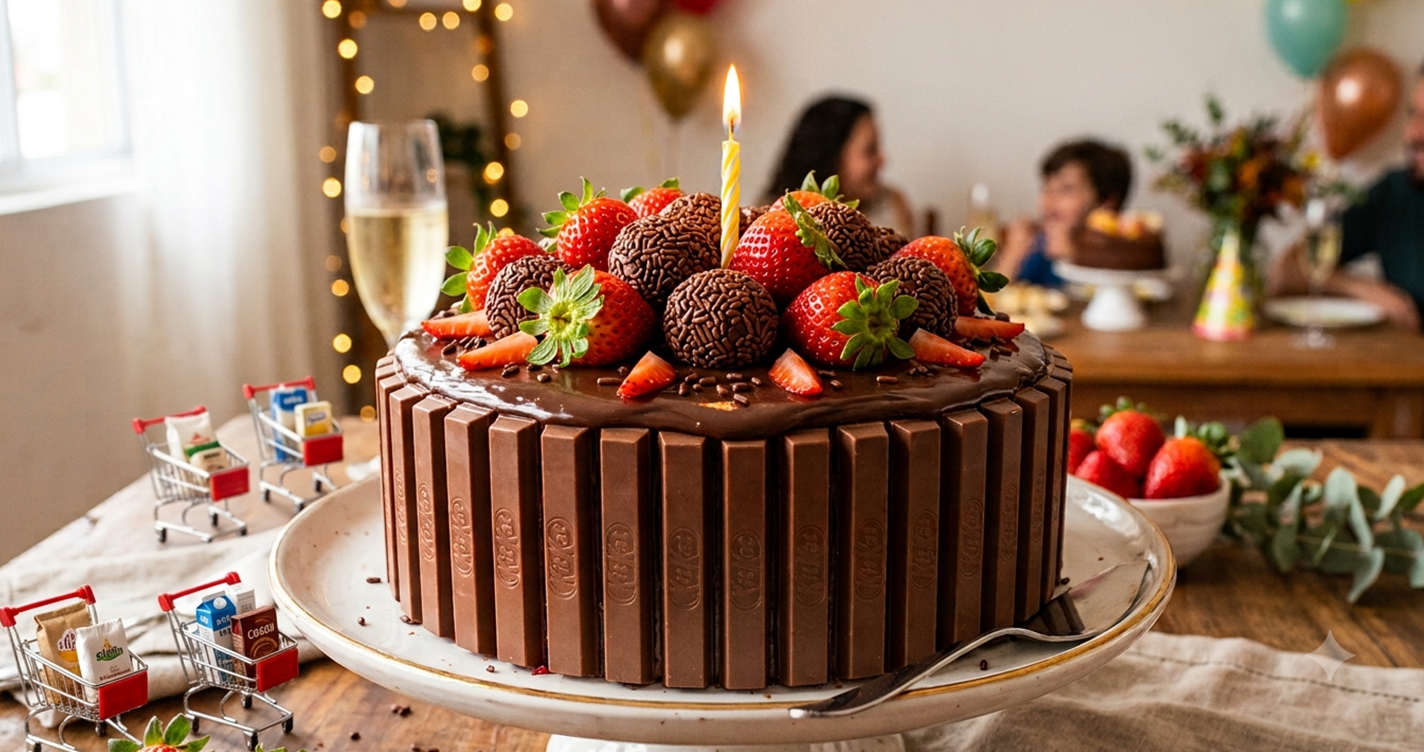 Bolo de chocolate preparado por Andreia Kaupe para comemorar os 55 anos do Super Andreazza.